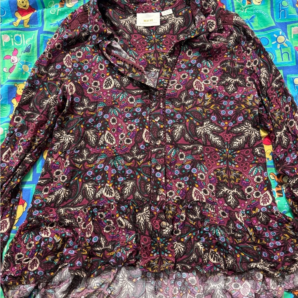 Anthropologie Maeve Janie Floral Peasant Top Size 10